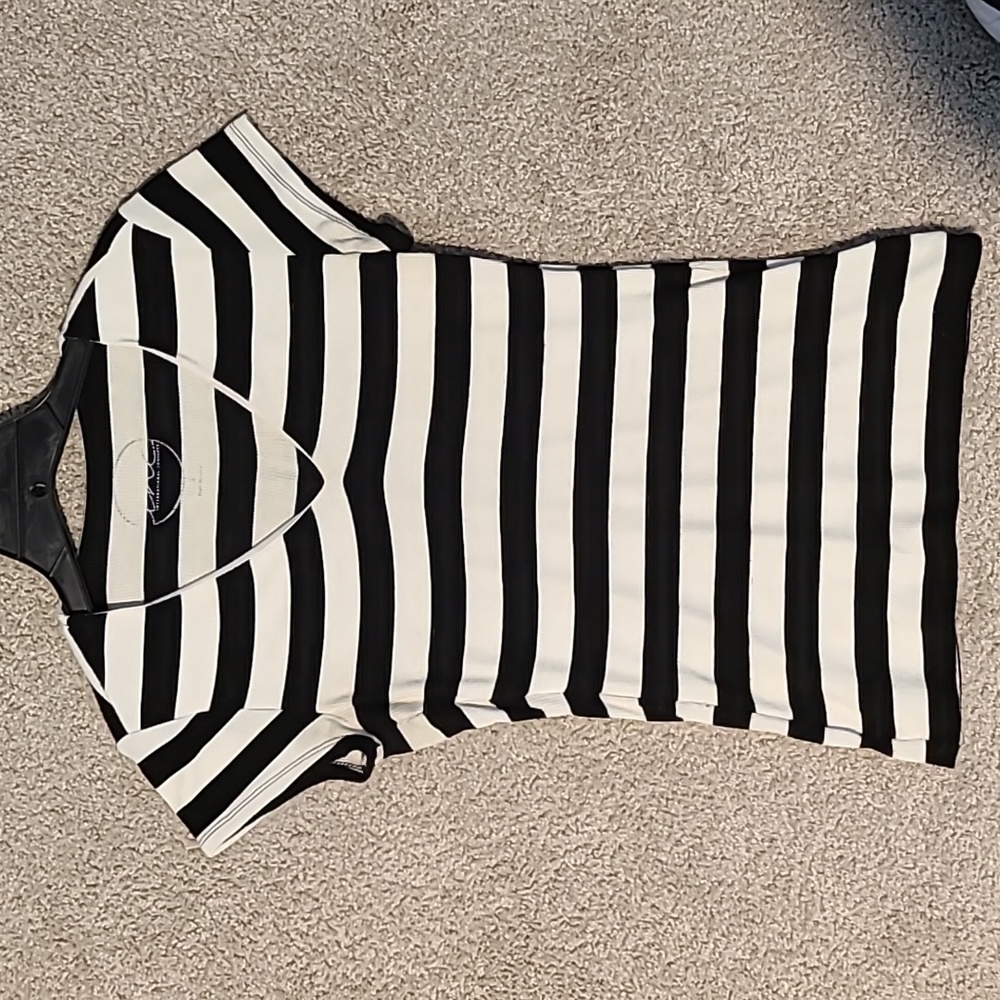 INC International Concepts Womens V-Neck Short Sleeve Blue White Stripes Sz S